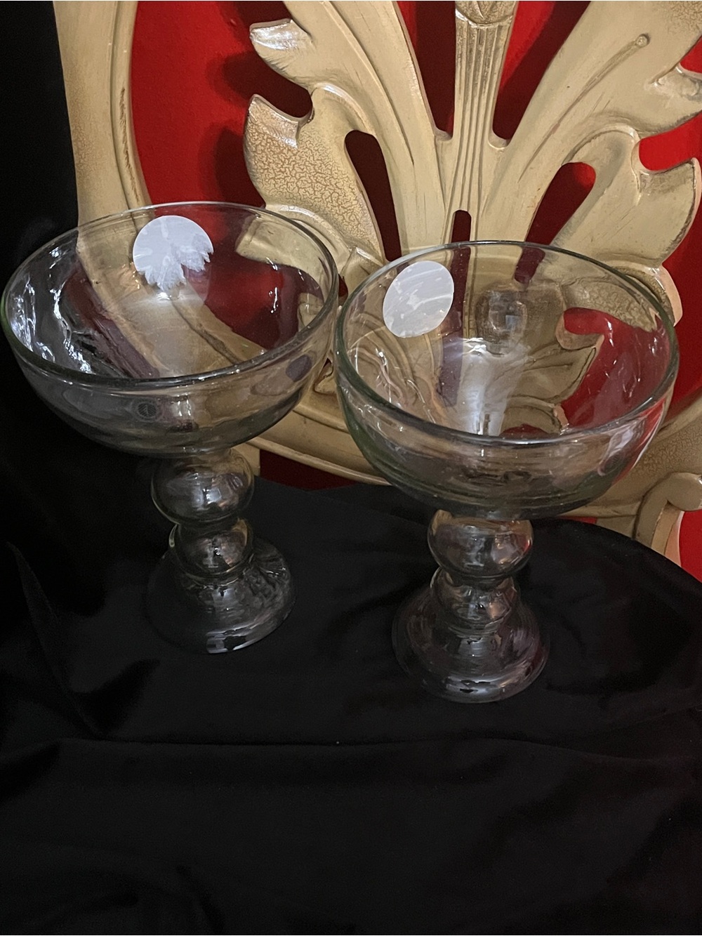 Set of 2 Recycled Glass Pedestal Pillar Candle Holders Clear Footed 3” Candle